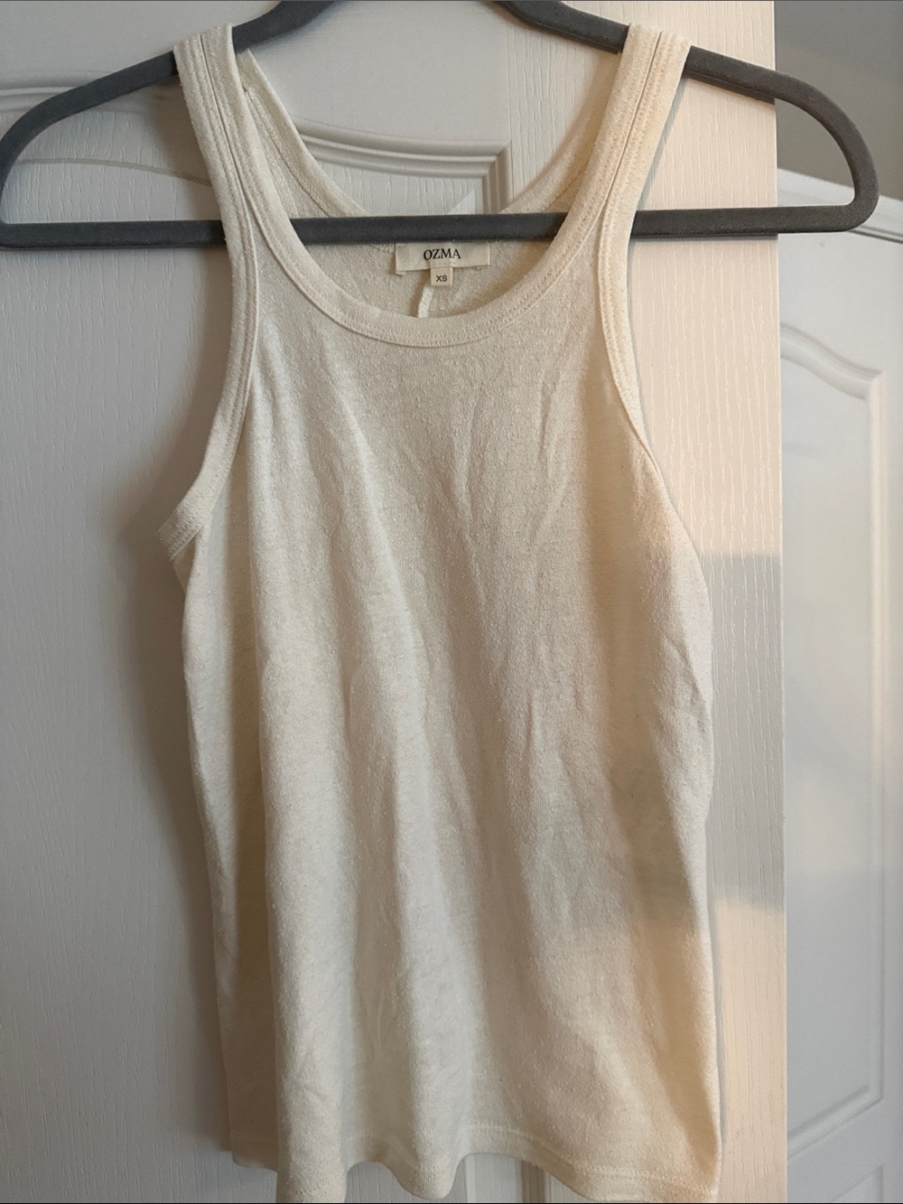 OZMA Cream Ribbed Scoop Neck Tank